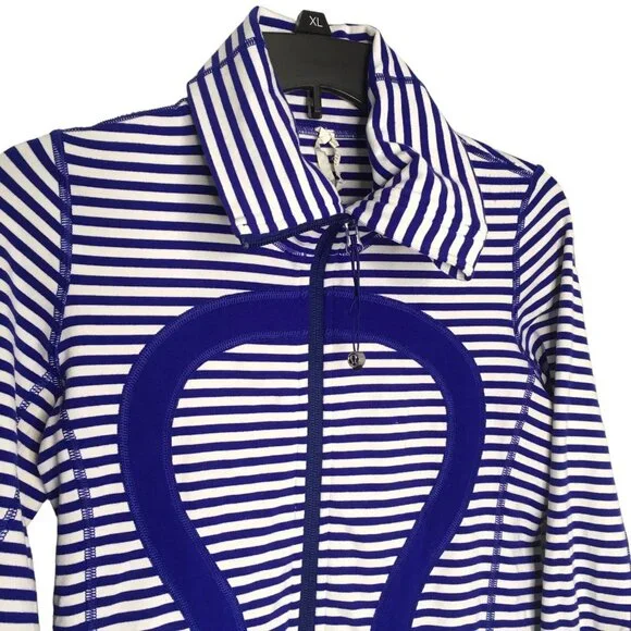 Lululemon In Stride Jacket Pigment Blue White Narrow Bold Stripe Women Size 4 - Picture 4 of 16